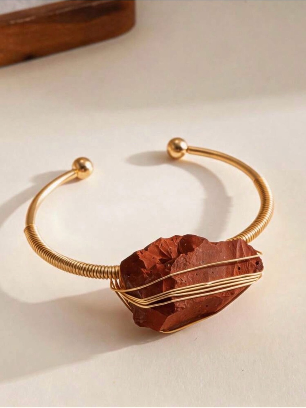 New Arrivals! Gold Cuff Bracelet with Raw Red Jasper Stone